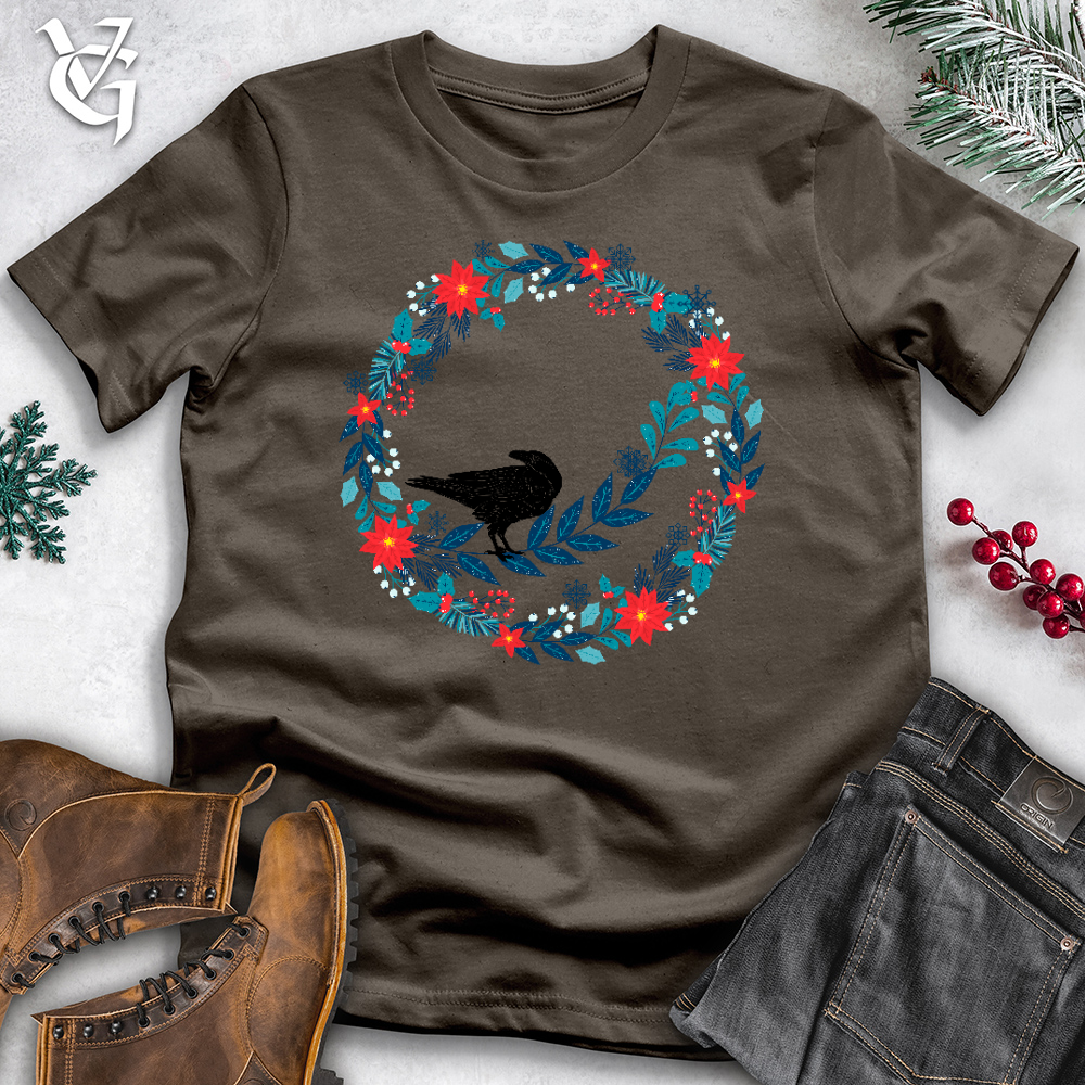 Viking Goods Winter Floral Raven Wreath Cotton Tee Army / L