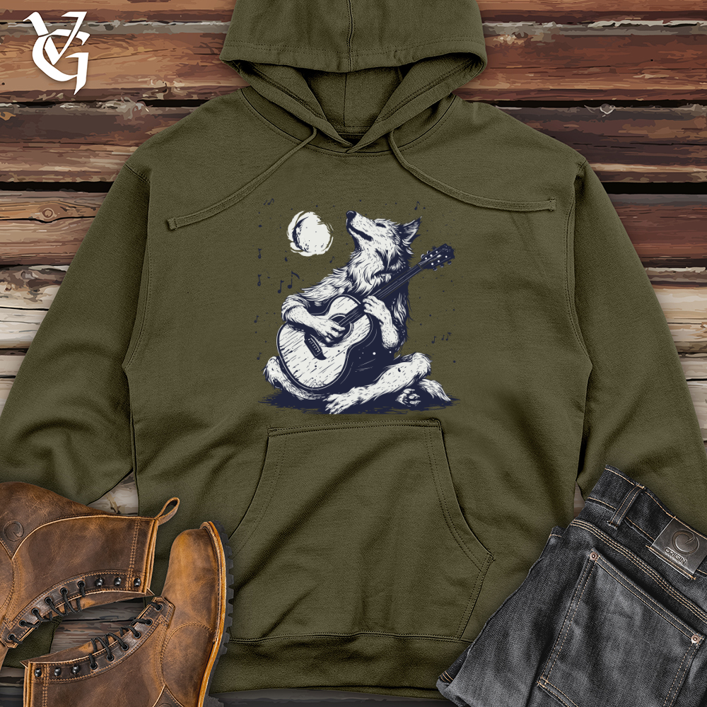 Viking Goods Wolf Moonlight Serenade Midweight Hooded Sweatshirt Army / L