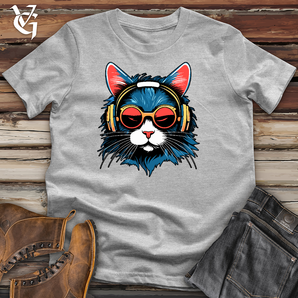 Viking Goods A Cat Wearing Sunglasses and Headphone Cotton Tee Ash / L