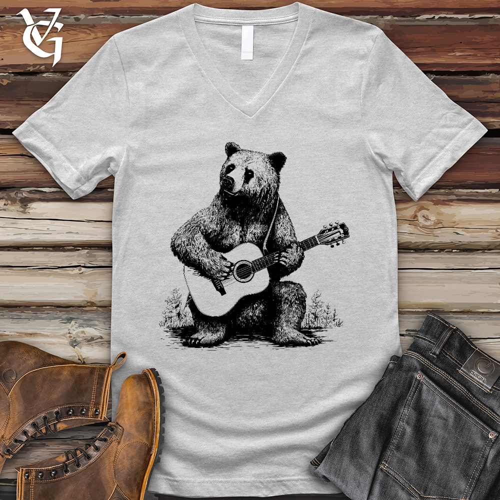 Viking Goods Bear Guitarist V-Neck Tee Ash / L