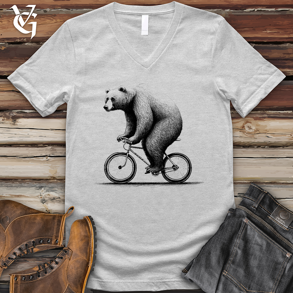 Viking Goods Bear Riding Bike V- Neck Tee Ash / L