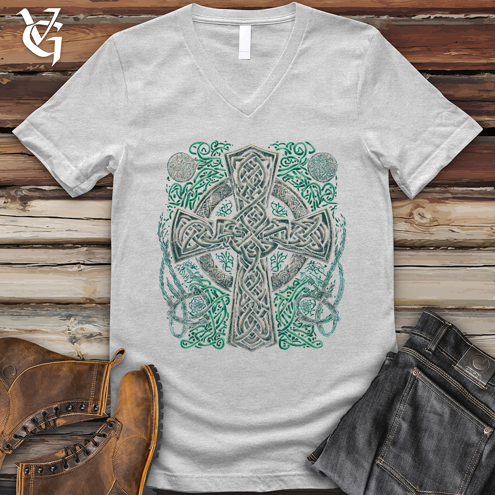 Viking Goods Celtic Crosses V- Neck Tee Ash / L