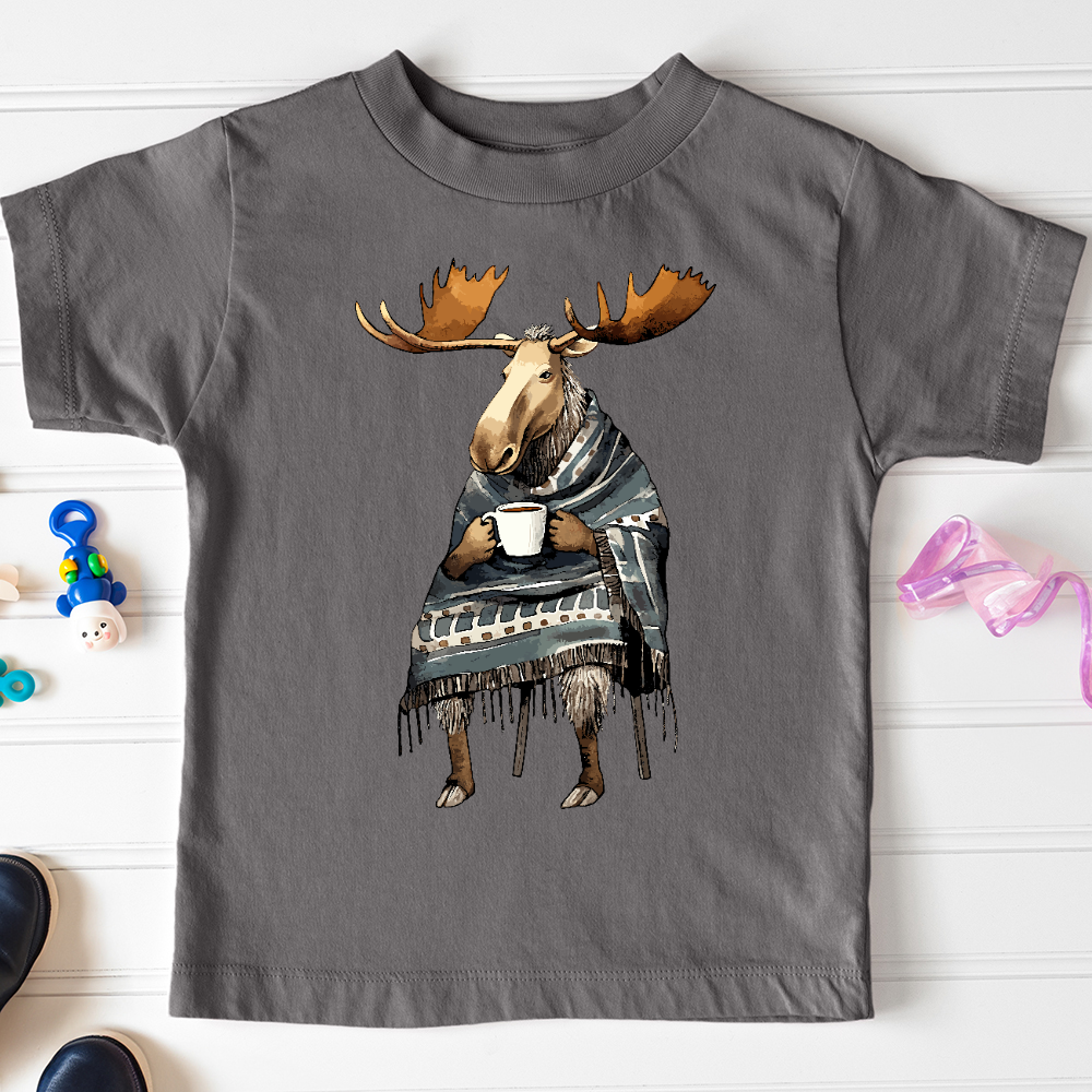 Viking Goods Coffee Drinking Moose Toddler Tee Asphalt / 2T