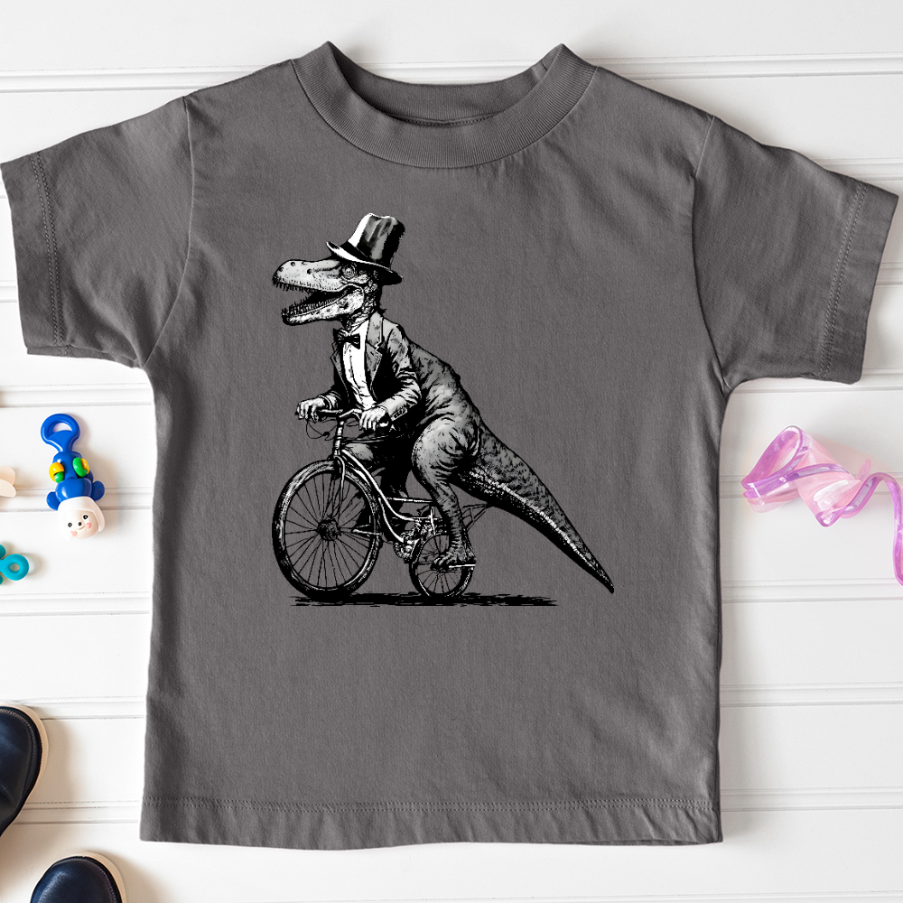 Viking Goods Dinosaur Riding a Bike Toddler Tee Asphalt / 2T