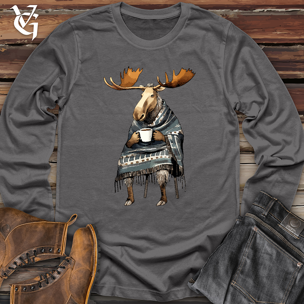 Viking Goods Coffee Drinking Moose Long Sleeve Asphalt / L