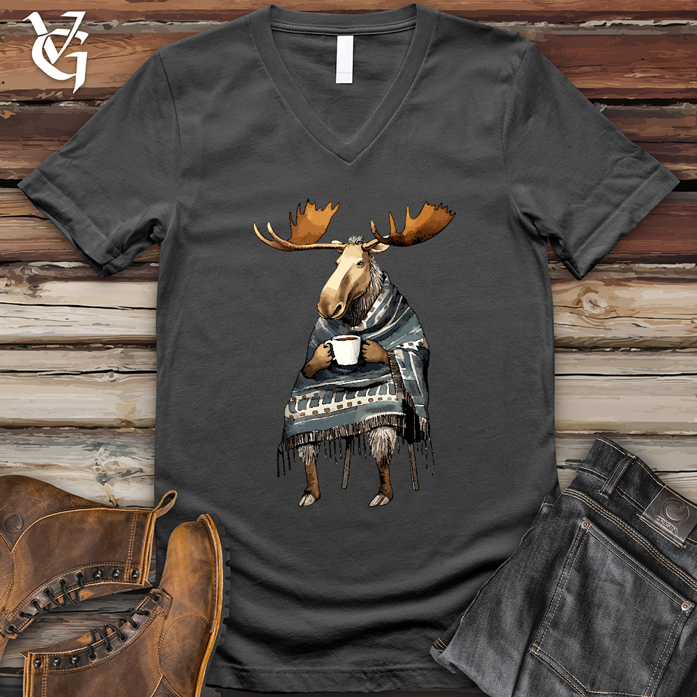 Viking Goods Coffee Drinking Moose V-Neck Tee Asphalt / L