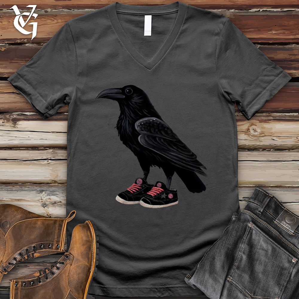 Viking Goods Raven Wearing Sneakers V- Neck Tee Asphalt / L