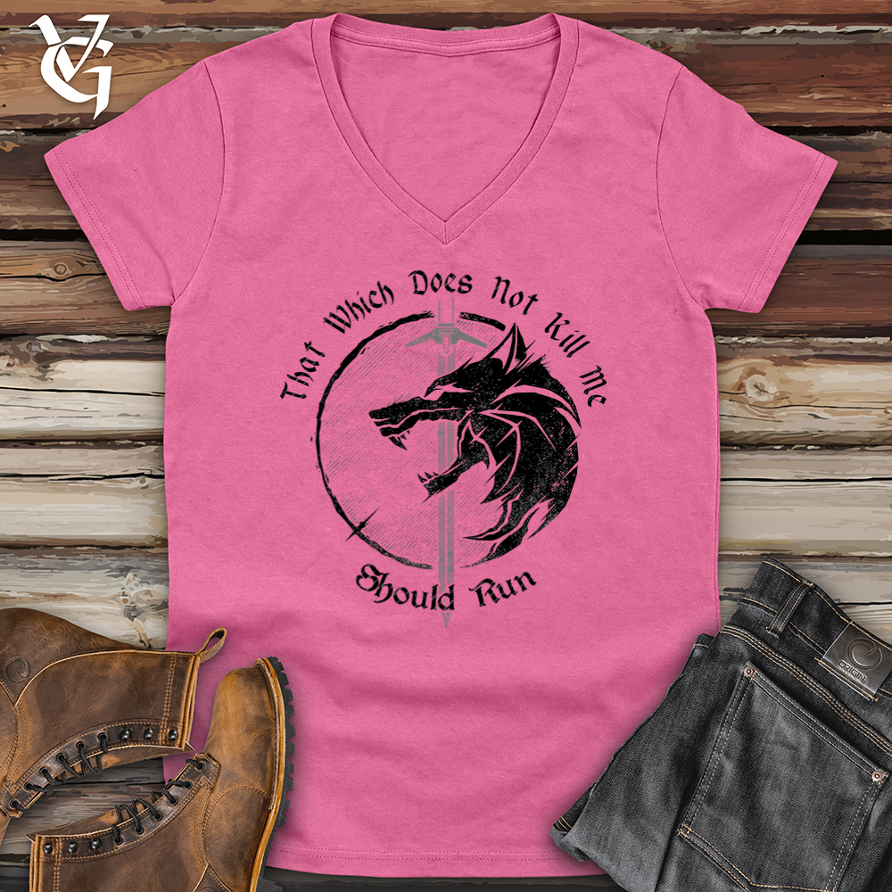 Viking Goods Should Run Wolf Softstyle V-Neck Azalea / L