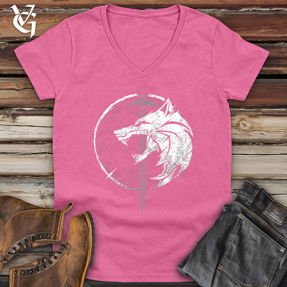 Viking Goods Sword and the Wolf Softstyle V-Neck Azalea / L