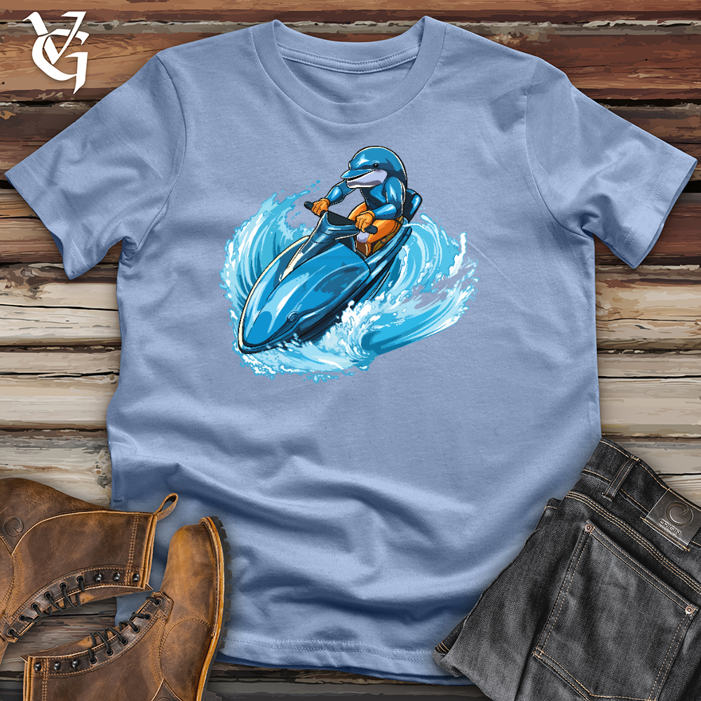 Viking Goods A Dolphin Driving a Jet Ski in the Ocean Cotton Tee Baby Blue / L