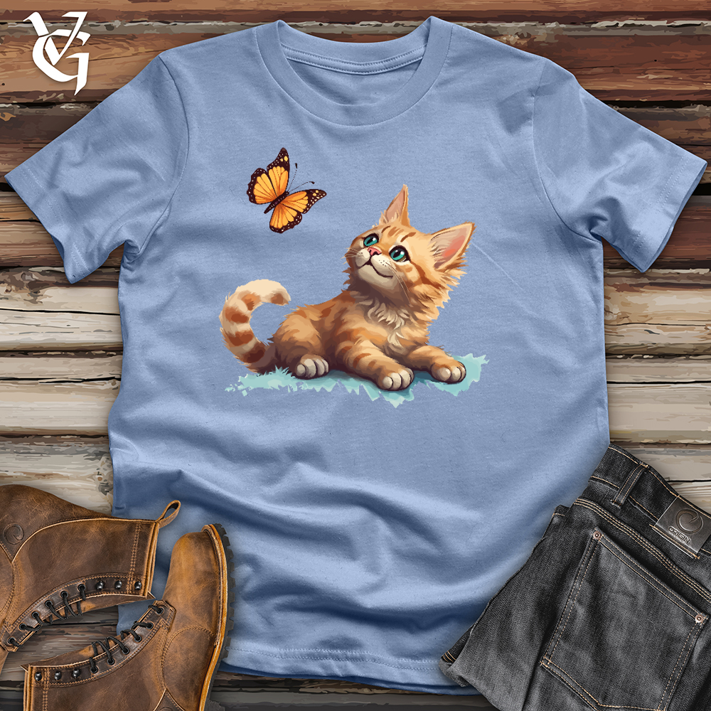 Viking Goods Cat and Butterfly Cotton Tee Baby Blue / L