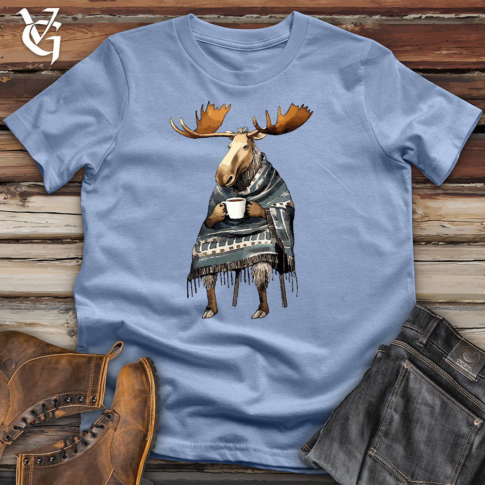 Viking Goods Coffee Drinking Moose Cotton Tee Baby Blue / L