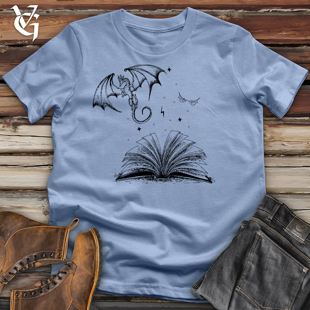 Viking Goods Dragon Book Keeper Cotton Tee Baby Blue / L
