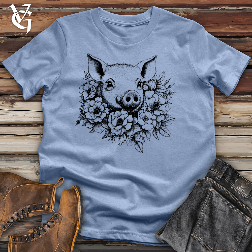 Viking Goods Floral Pig Cotton Tee Baby Blue / L