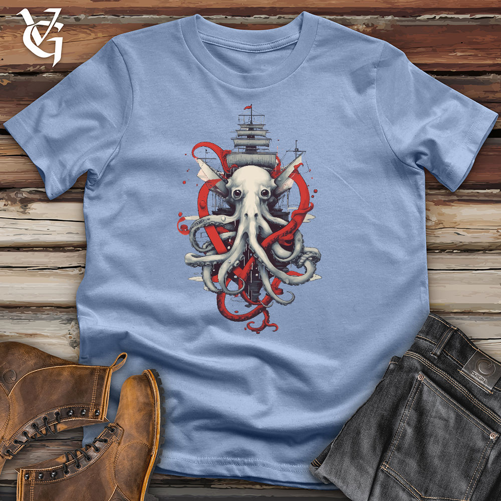 Viking Goods Kraken Pirate Ship Cotton Tee Baby Blue / L