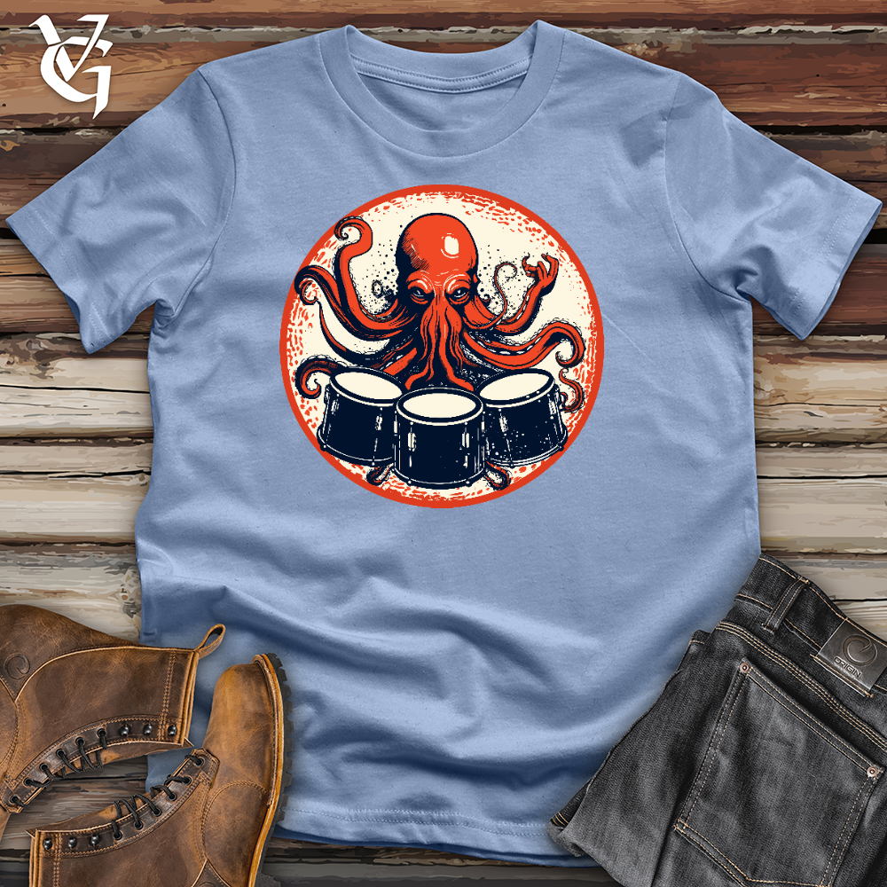 Viking Goods Octopus Playing Drums Cotton Tee Baby Blue / L