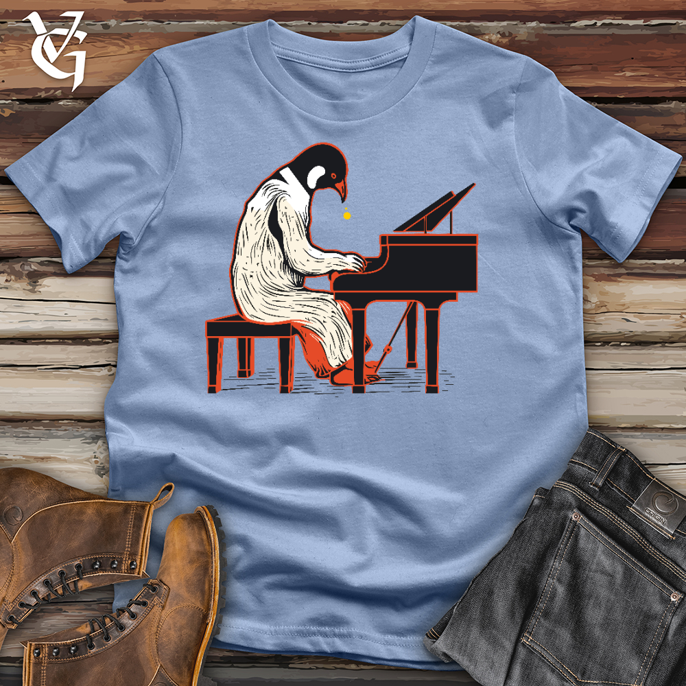 Viking Goods Penguin Playing Piano Cotton Tee Baby Blue / L
