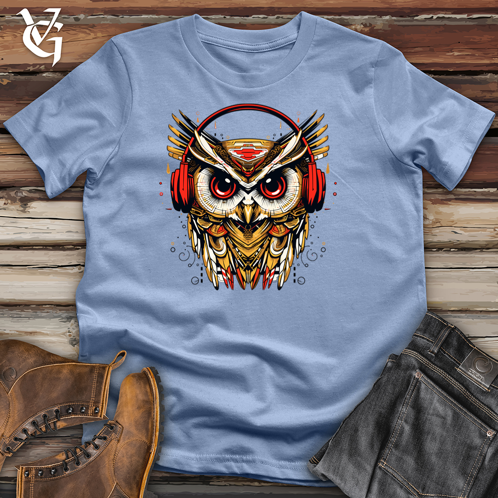 Viking Goods Retro Groove Owl DJ Cotton Tee Baby Blue / L