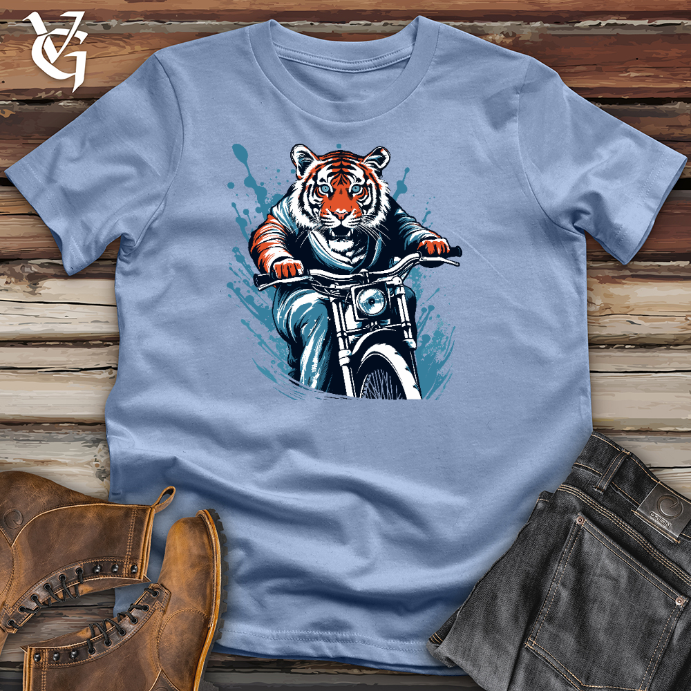Viking Goods Tiger Riding On Motorbike Cotton Tee Baby Blue / L