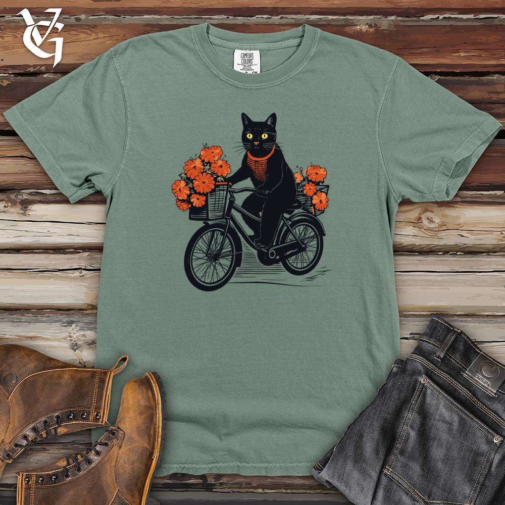 Viking Goods Vintage Bicycle Riding Cat Heavy Cotton Comfort Colors Tee Bay / L
