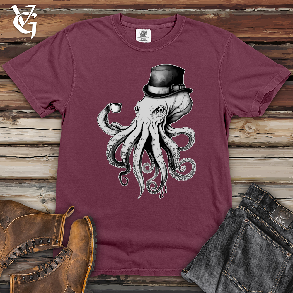 Viking Goods Octopus Wearing Hat Drinking Coffee Heavy Cotton Comfort Colors Tee Berry / L