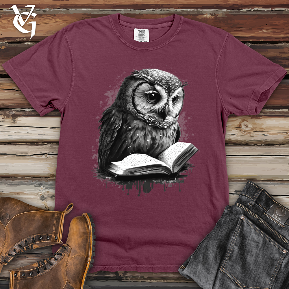 Viking Goods Owl Reading Book Heavy Cotton Comfort Colors Tee Berry / L