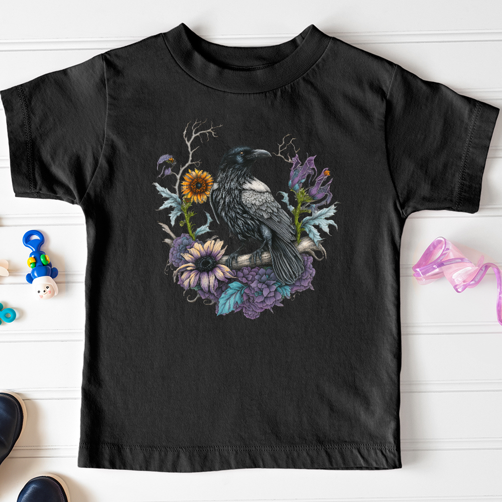 Viking Goods Flower Wreath Raven Toddler Tee Black / 2T