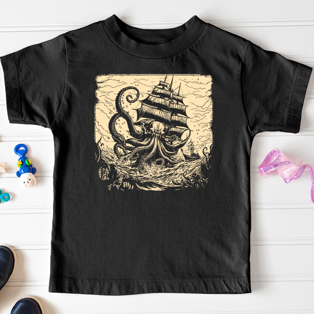 Viking Goods Kraken at Sea Toddler Tee Black / 2T