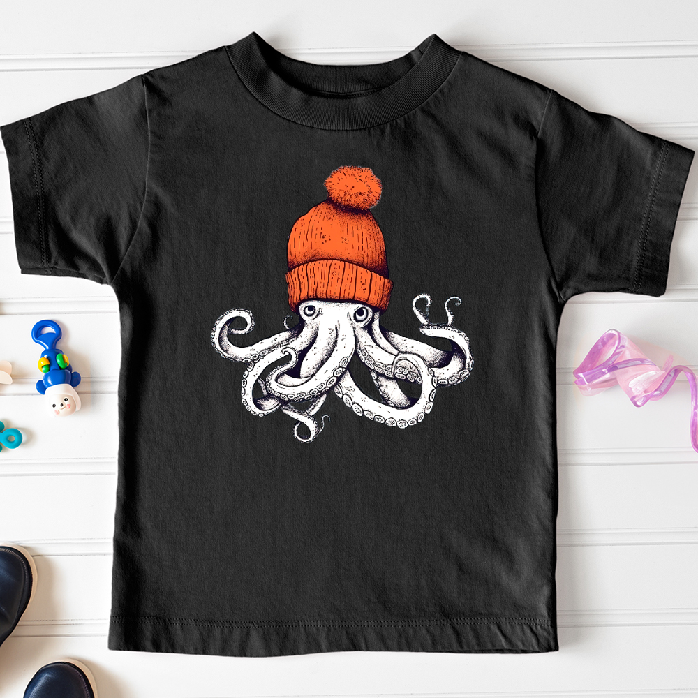 Viking Goods Octopus Orange Beanie Toddler Tee Black / 2T