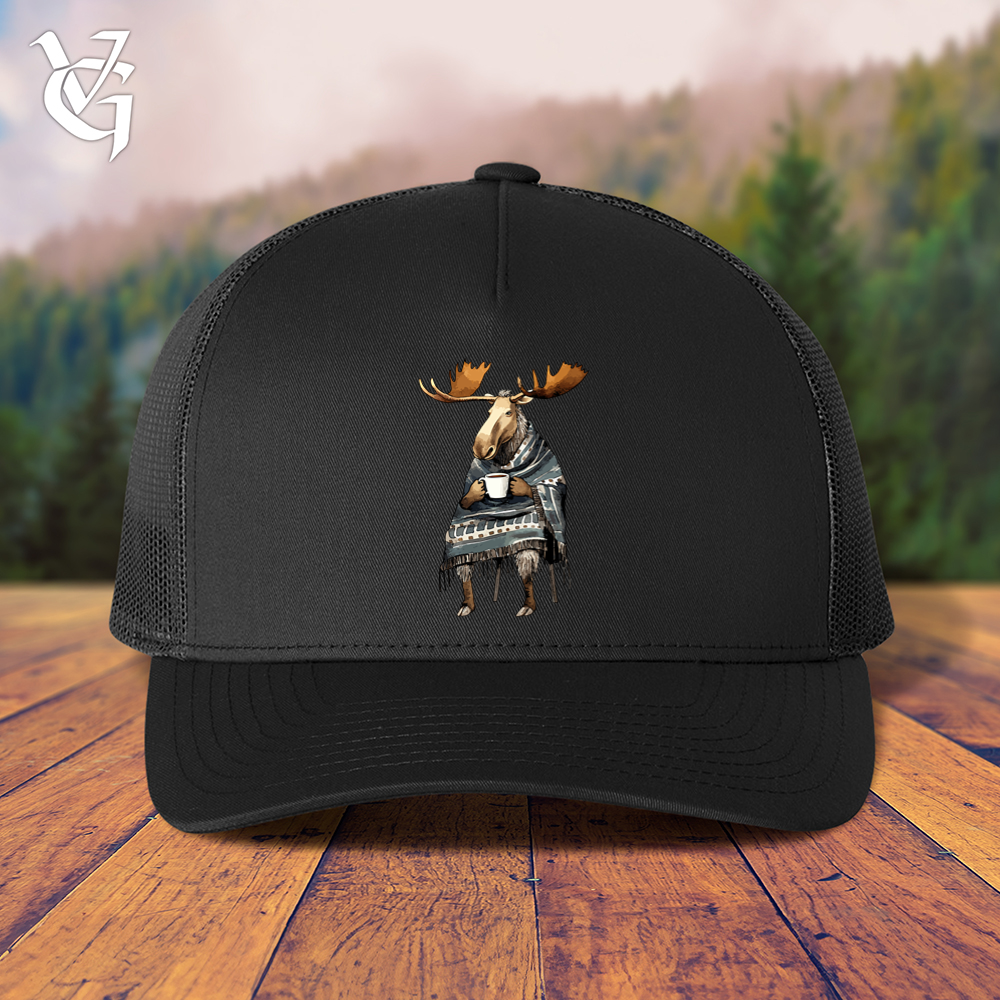 Viking Goods Coffee Drinking Moose Trucker Cap Black