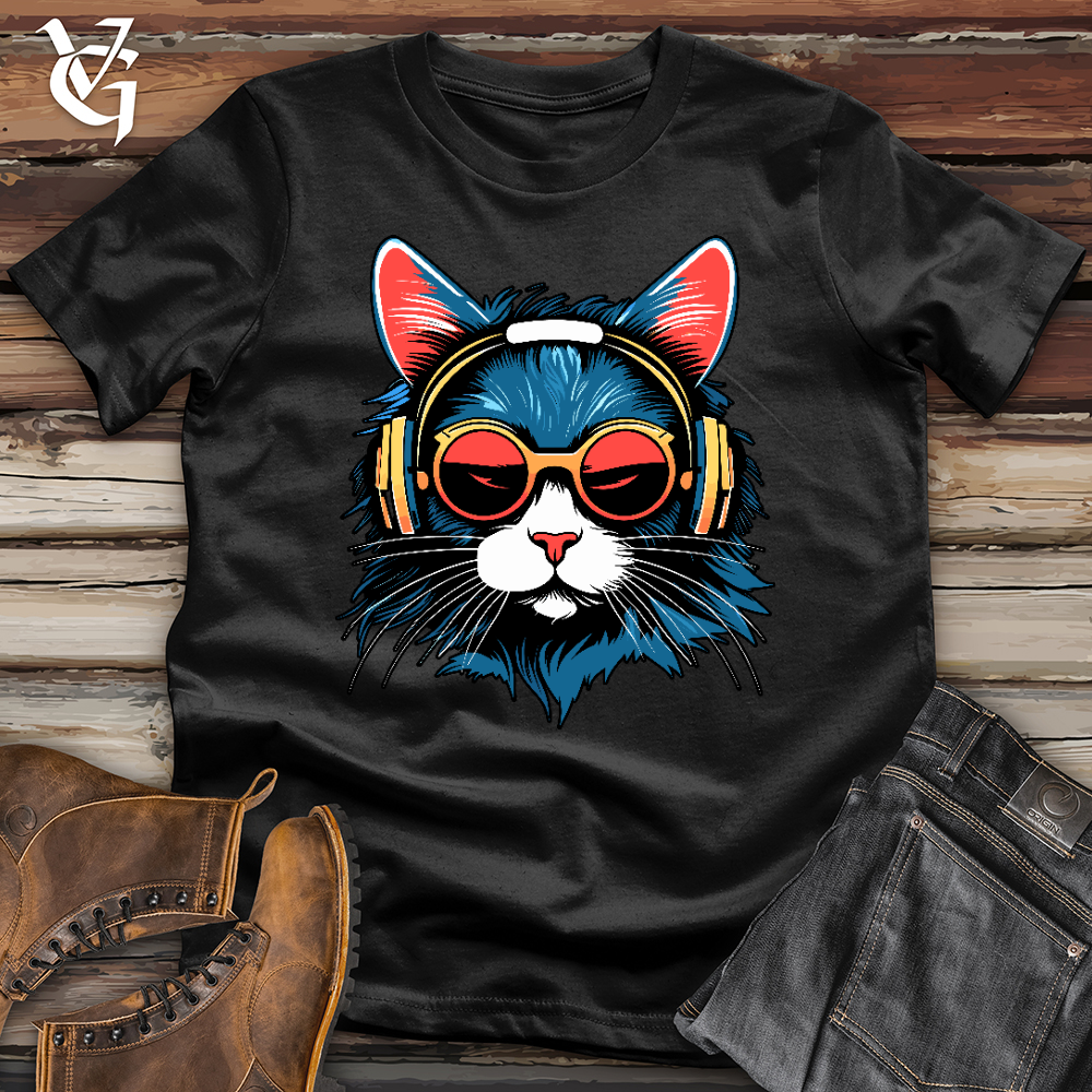 Viking Goods A Cat Wearing Sunglasses and Headphone Softstyle Tee Black / L