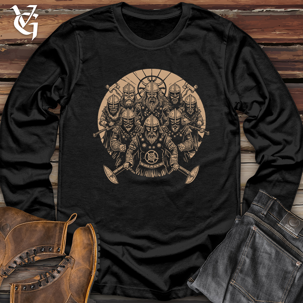 Viking Goods A Gang of Stern Vikings Stands Ominously With Shields Softstyle Long Sleeve Black / L