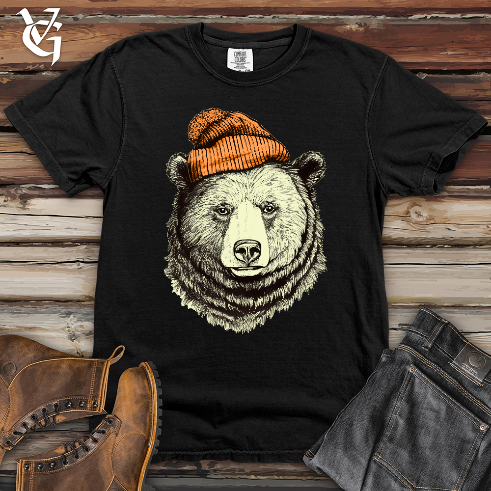 Viking Goods Bear Wearing Hunters Beanie Heavy Cotton Comfort Colors Tee Black / L