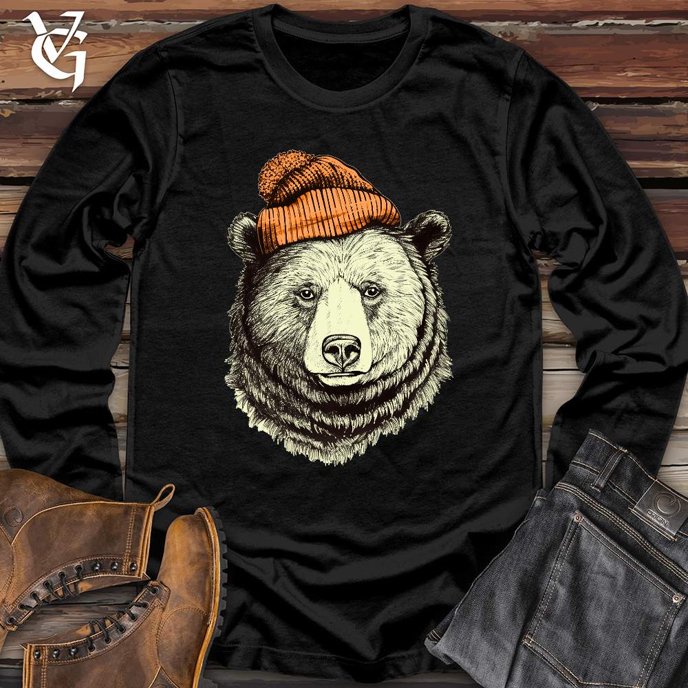 Viking Goods Bear Wearing Hunters Beanie Long Sleeve Black / L