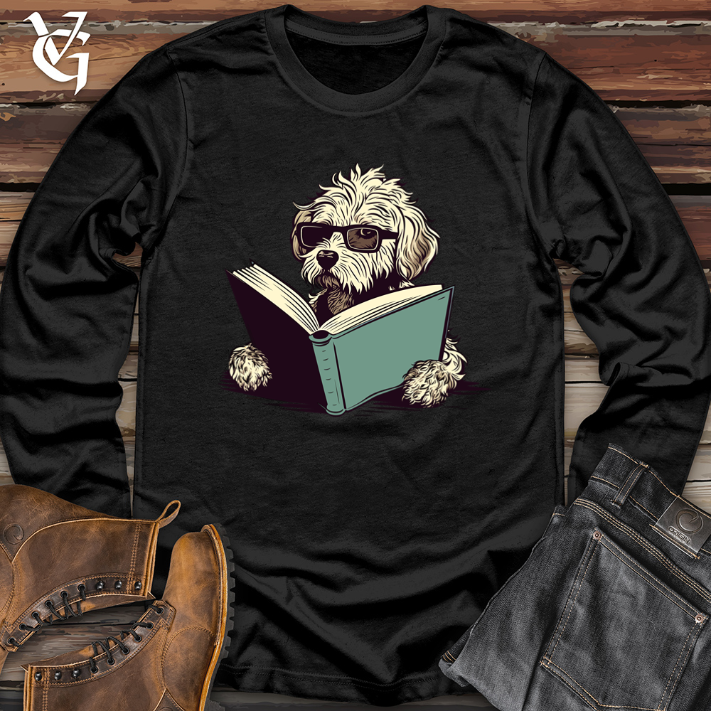 Viking Goods Book Lover Doodle Pooch Softstyle Long Sleeve Black / L