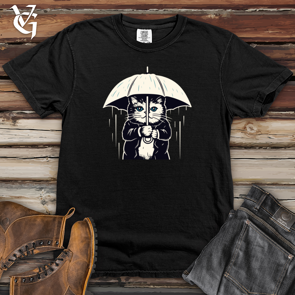 Viking Goods Cat Whiskered Weather Umbrella Purr Tection Heavy Cotton Comfort Colors Tee Black / L