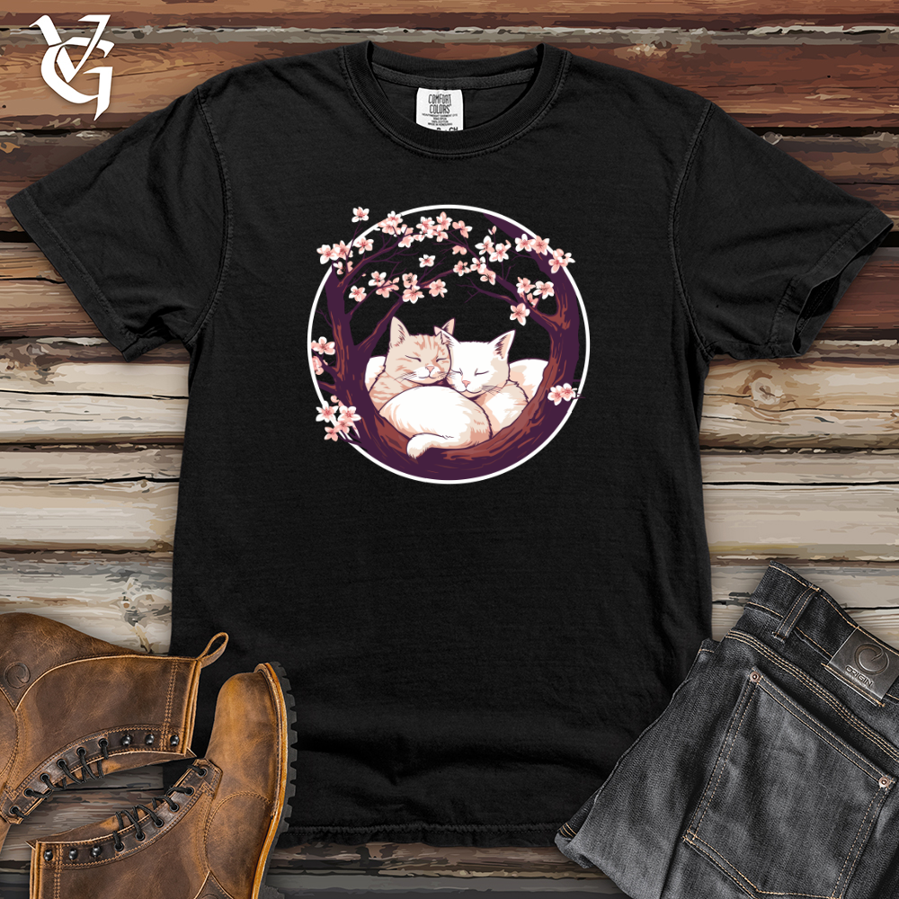 Viking Goods Cherry Blossom Felines Heavy Cotton Comfort Colors Tee Black / L