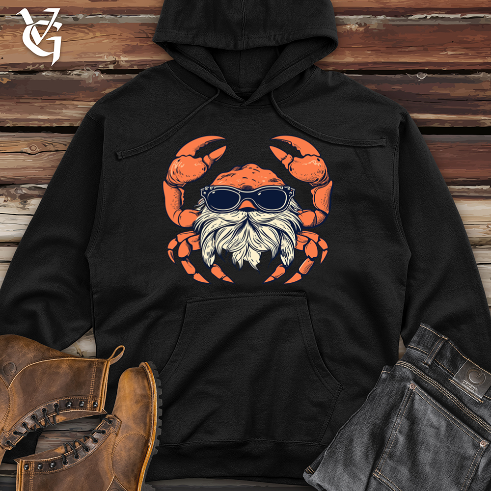 Viking Goods Crab Coastal Hipster Sandy Style Midweight Hooded Sweatshirt Black / L