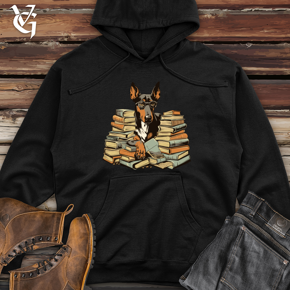 Viking Goods Doberman Bookworm Delight Midweight Hooded Sweatshirt Black / L