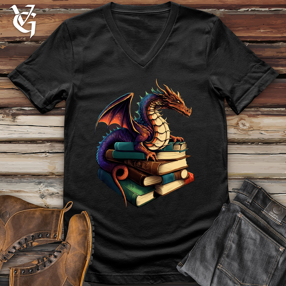 Viking Goods Dragon Book Hoarder V-Neck Black / L