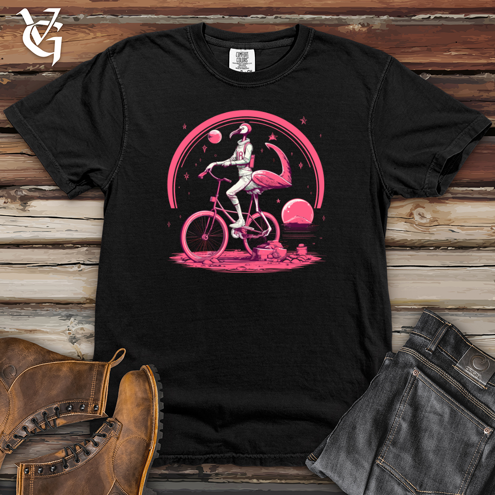Viking Goods Flamingo Riding On A Bicycle  Heavy Cotton Comfort Colors Tee Black / L