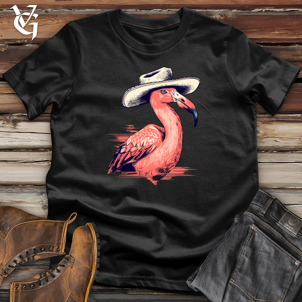 Viking Goods Flamingo Tropical Trek Cowboy Cap Softstyle Tee Black / L
