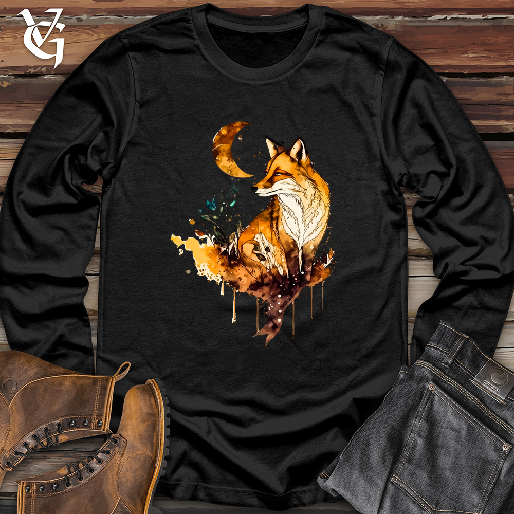Viking Goods Fox Watercolor Softstyle Long Sleeve Black / L