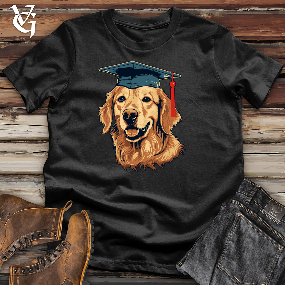 Viking Goods Graduation Celebration Golden Retriever Cotton Tee Black / L