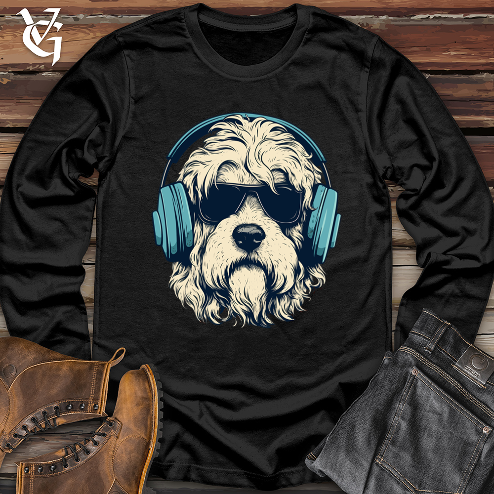 Viking Goods Headphone Rocking Doodle Pooch Softstyle Long Sleeve Black / L