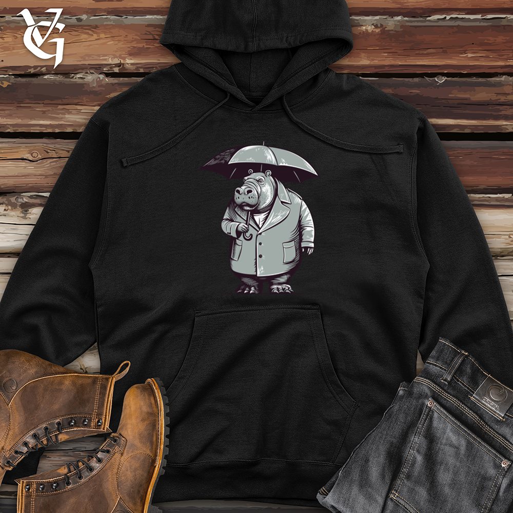 Viking Goods Hippopotamus River Drizzle Umbrella Haven Midweight Hooded Sweatshirt Black / L