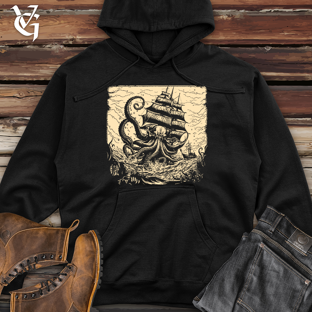 Viking Goods Kraken at Sea Midweight Hooded Sweatshirt Black / L