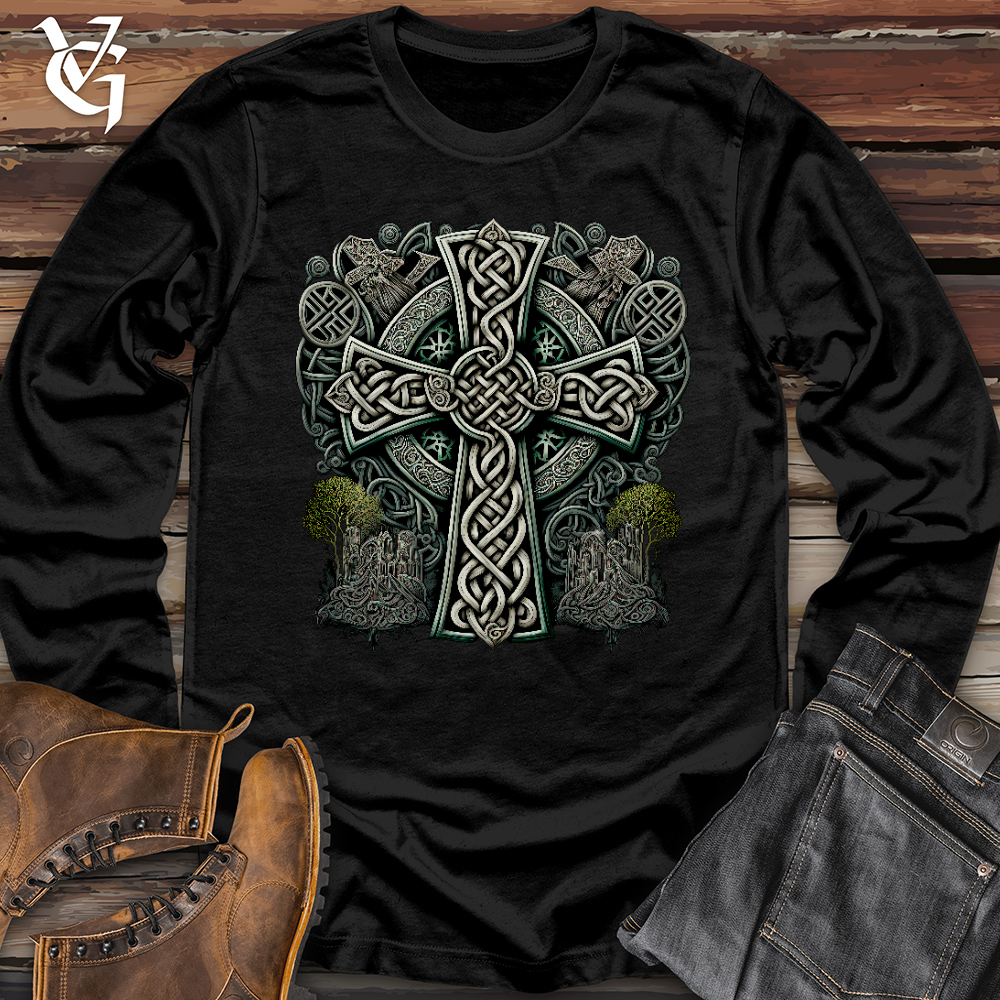 Viking Goods Metallic Celtic Crosses Long Sleeve Black / L