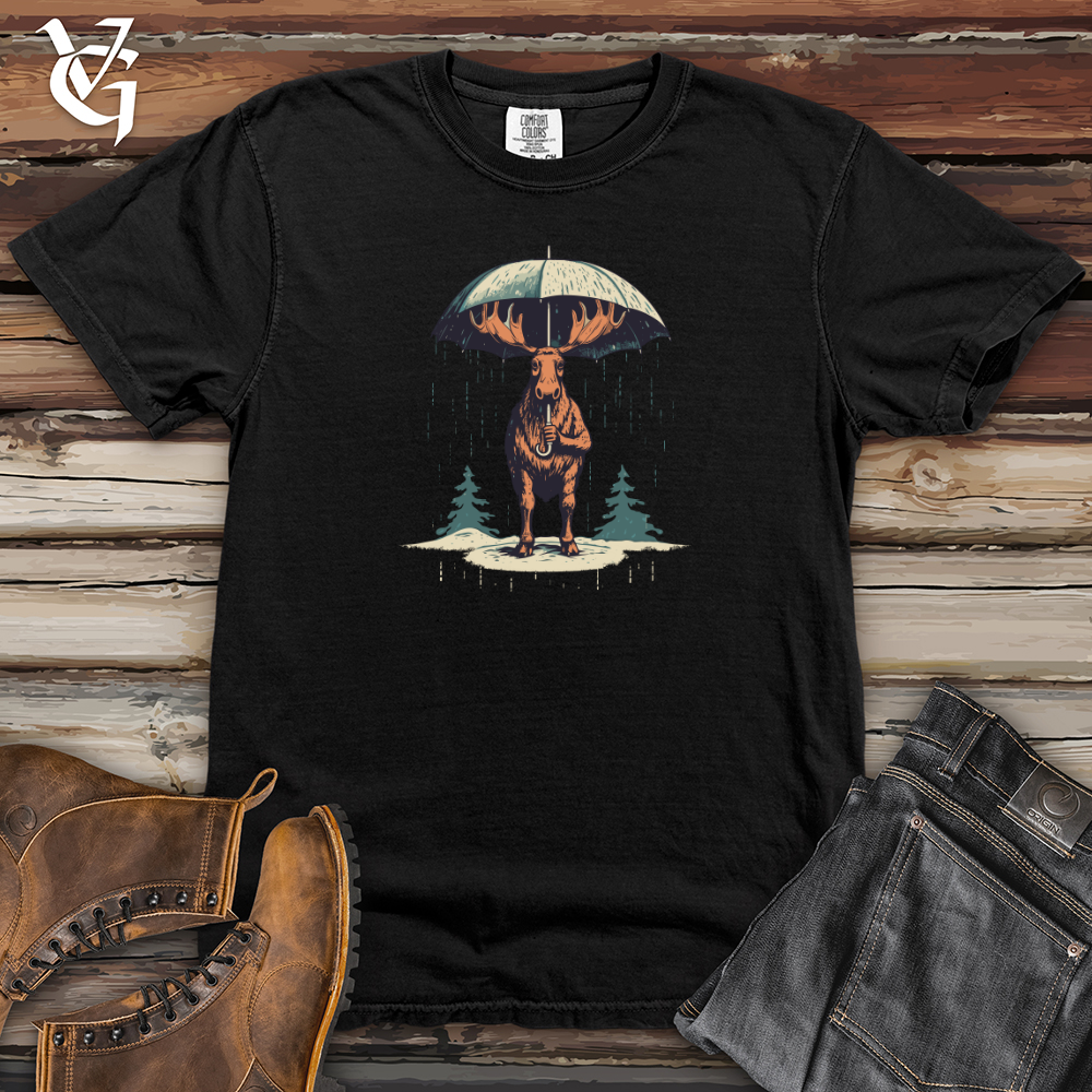 Viking Goods Moose Rainy Adventure Umbrella Shield Heavy Cotton Comfort Colors Tee Black / L