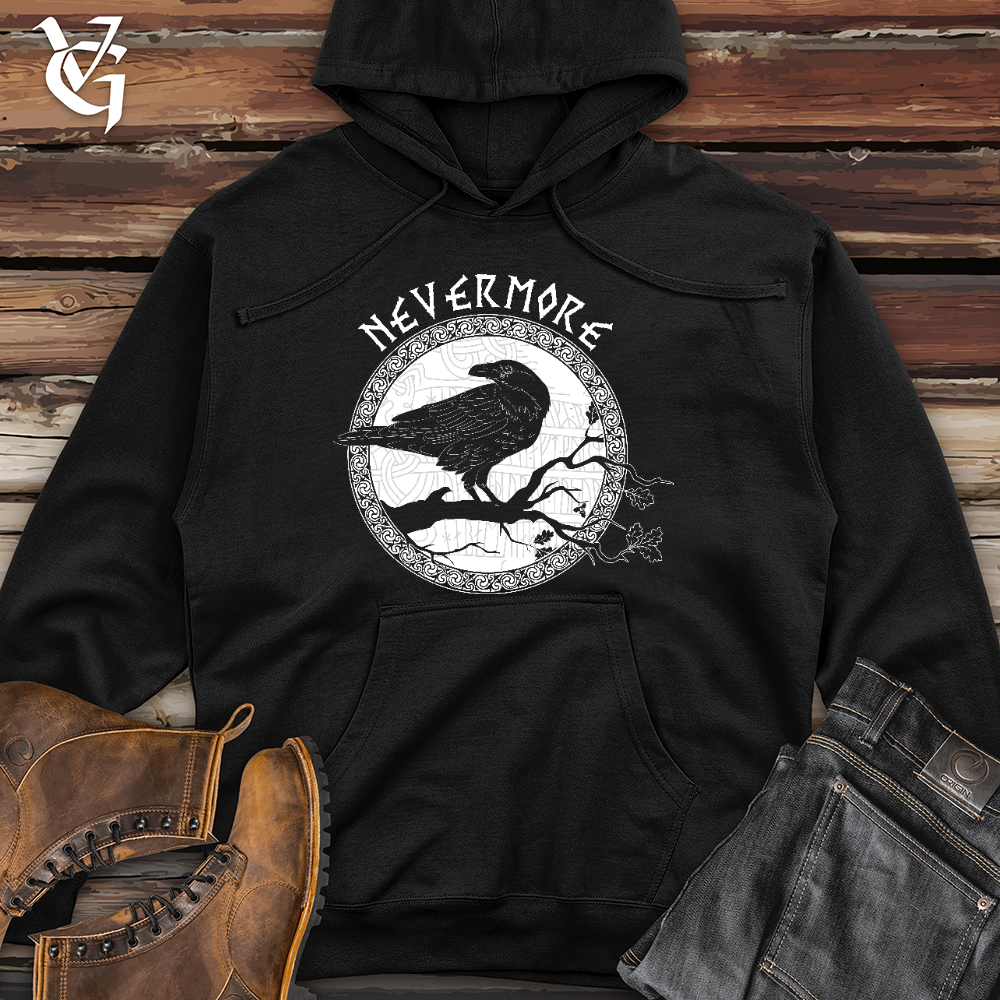 Viking Goods Nevermore White Winter Raven Midweight Hooded Sweatshirt Black / L